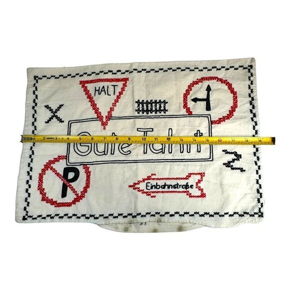 Gute Fahrt German Embroidered Pillowcase Traffic Signs & Good Trip 19” X 13” SEE - Picture 7 of 7